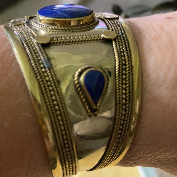 Antique lapis lazuli brass cuff - Picture 5 of 5
